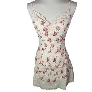 WeWoreWhat Ivory Lace Trim Peplum Rose Print Corset Mini Dress Size 2